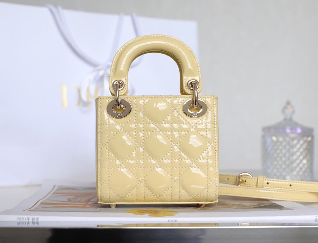 TÚI CHRISTIAN DIOR Women Micro Lady Dior Bag Gloss Yellow Cannage Lambskin