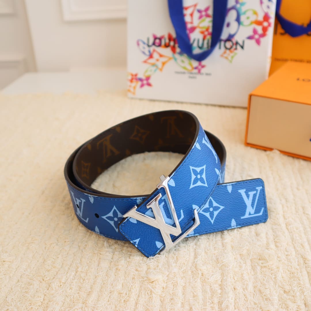 DÂY LƯNG LOUIS VUITTON BROWN SKY BLUE MONOGRAM LEATHER Khóa bạc