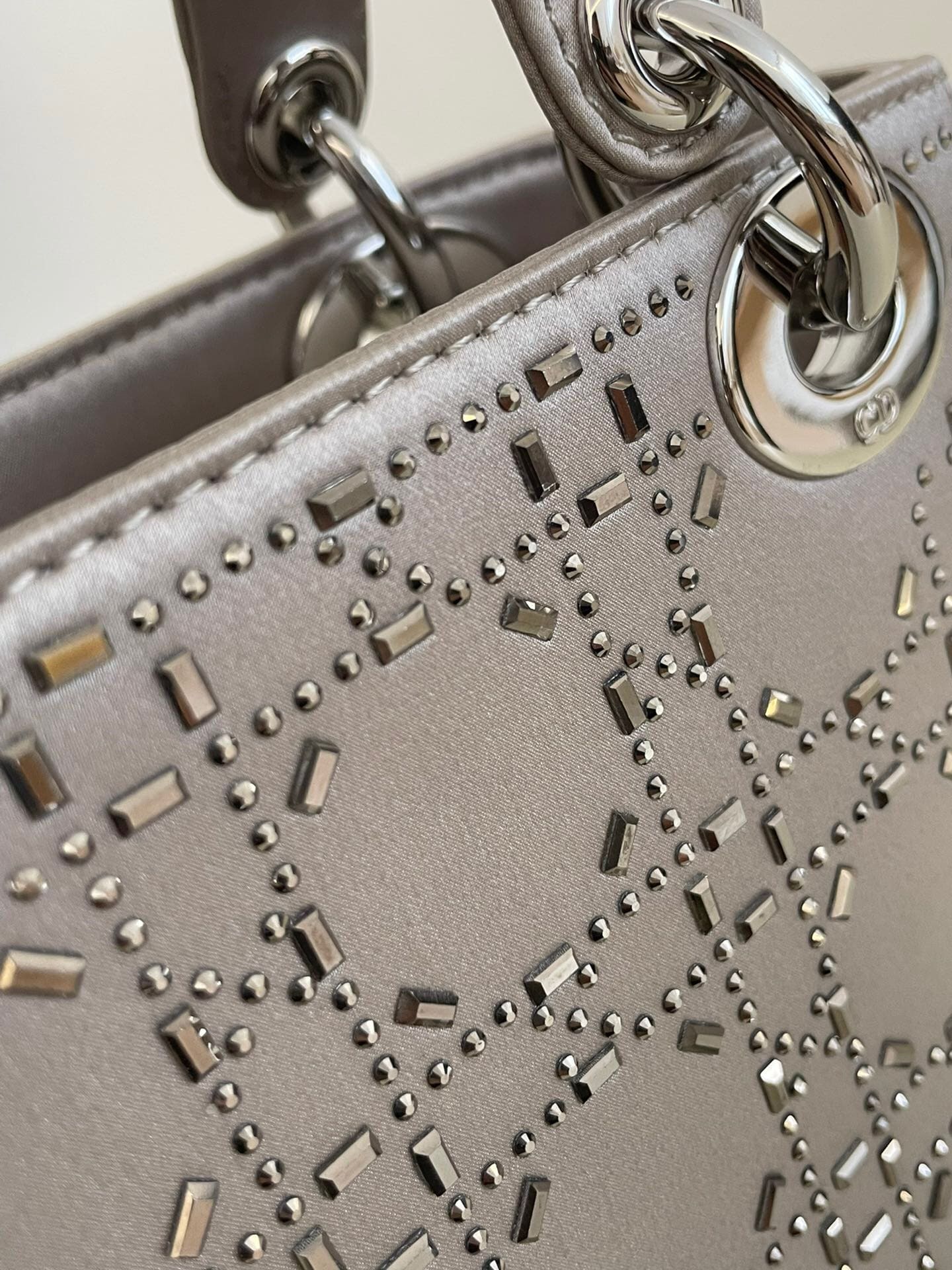 TÚI CHRISTIAN DIOR Mini Lady Dior Bag in Grey Cannage Satin with Rhinestones