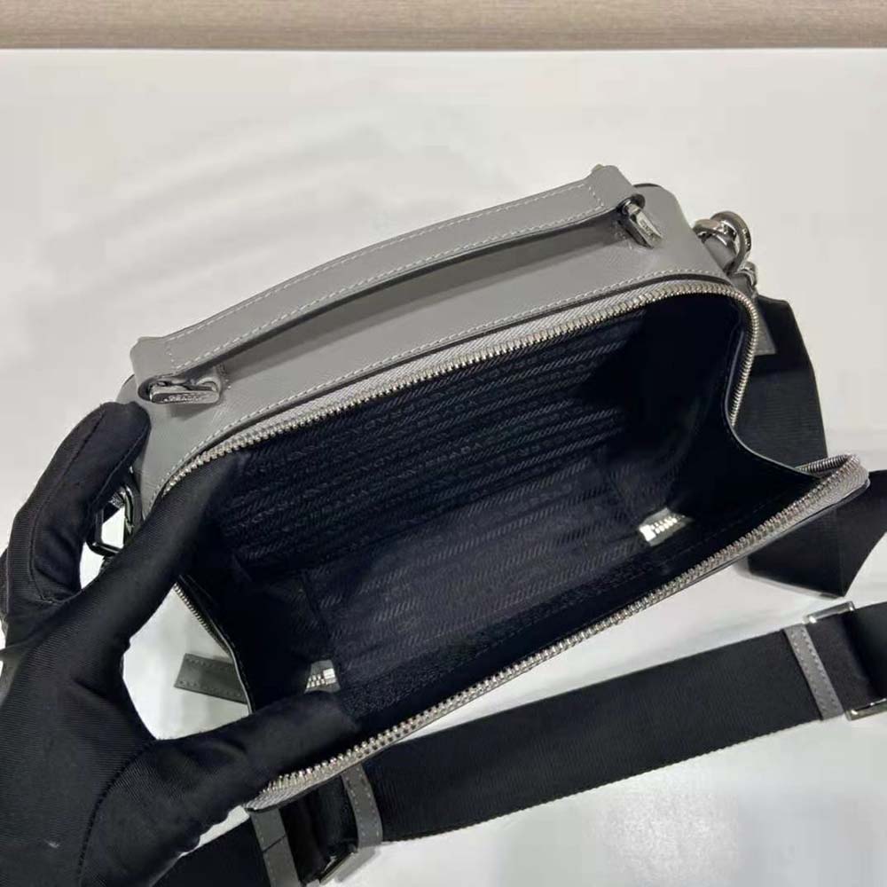 TÚI Prada Men Brique Saffiano Leather Bag-Gray