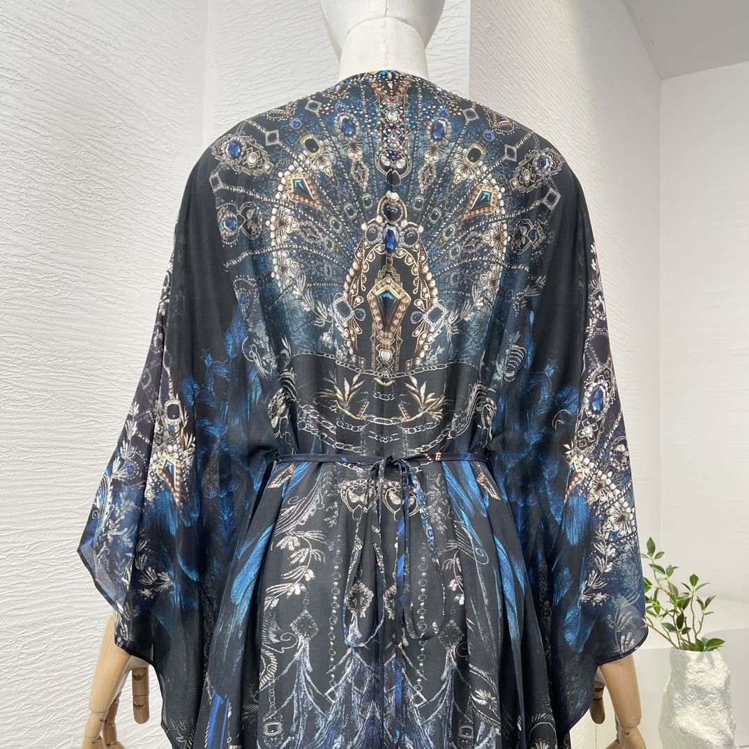 VÁY CAMILLA WorldCloset Dreaming Blue Diamonds Pressed Long Sleeve Midi Dress High Classy