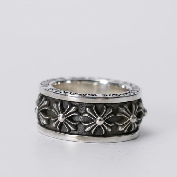 NHẪN CHROME HEARTS HOA VĂN HÌNH THÁNH GIÁ Bạc S925