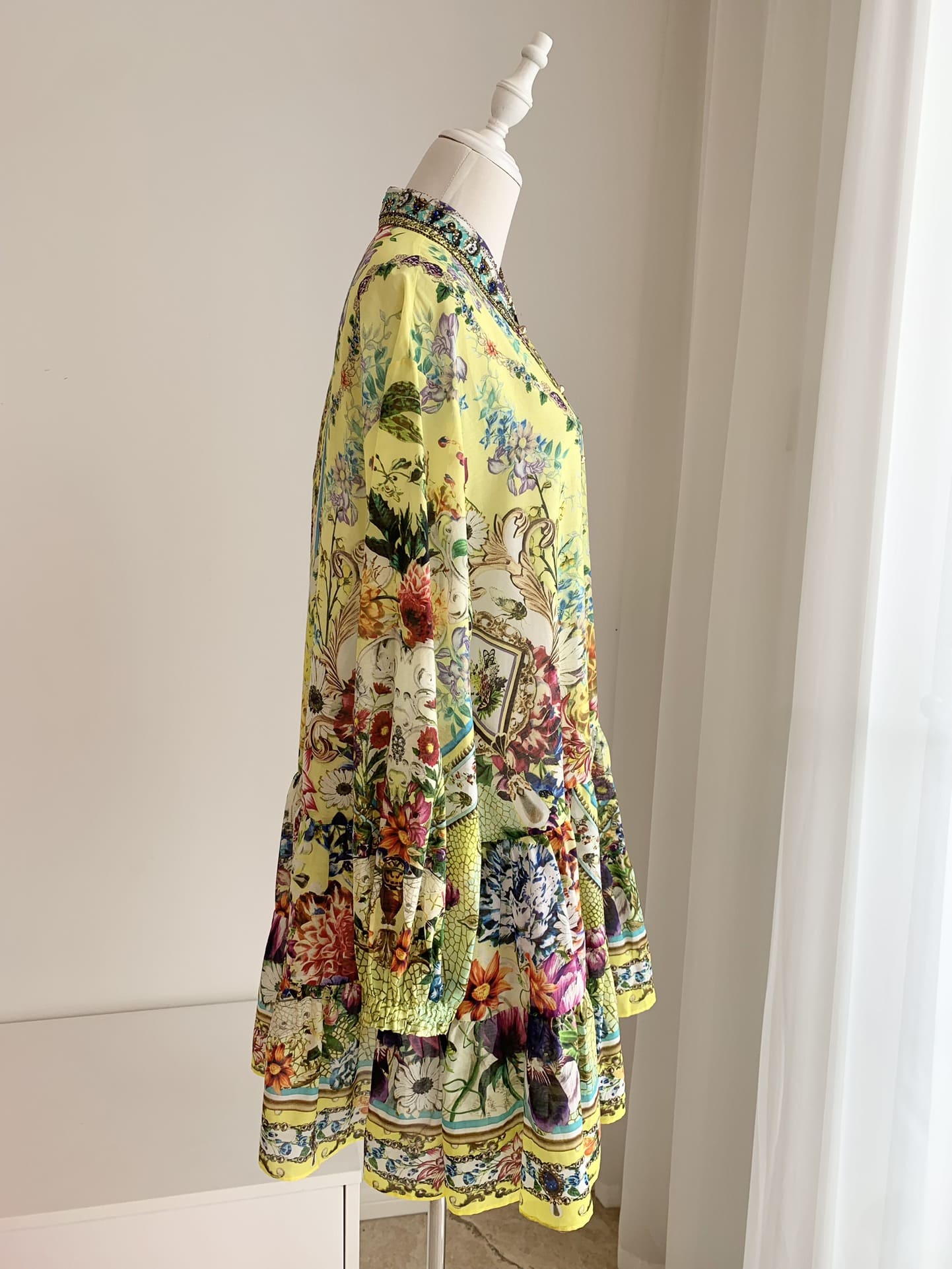 VÁY CAMILLA SQUARE NECK Floral Silk Diamond Mid Dress High Classy