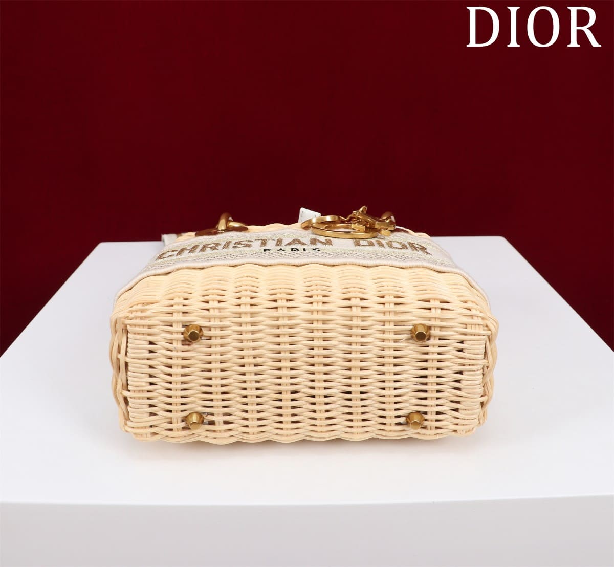 TÚI Dior Women Mini Lady Dior Bag Natural Wicker and Cream Dior Oblique Jacquard dệt tay bằng liễu gai