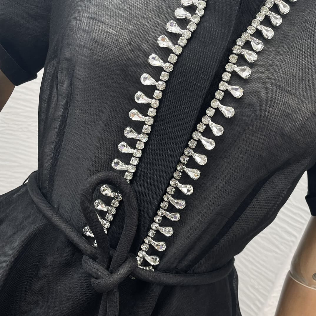 VÁY ZIMMERMANN Black Diamonds Tassels Shower Sleeve Mini Dress High Classy