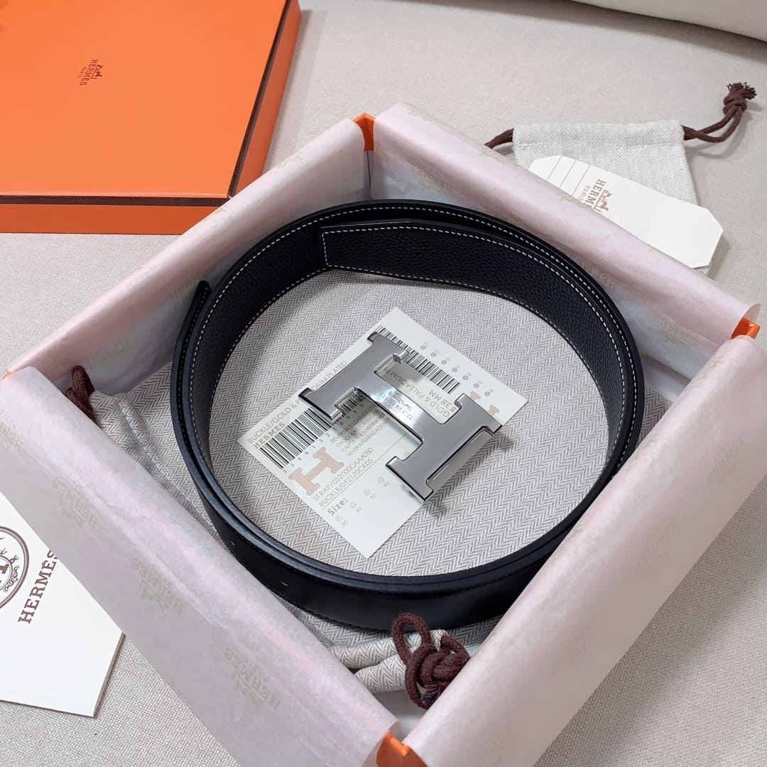 DÂY LƯNG HERMES H Togo leather hai mặt khóa bạc