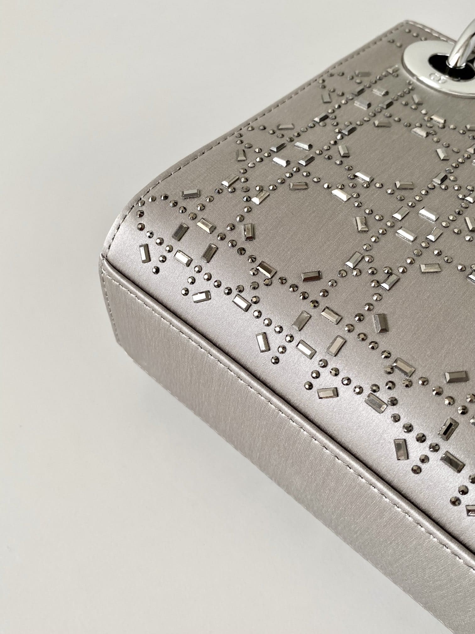 TÚI Dior Women Mini Lady Dior Bag Gray Strass Cannage Satin Top Quality