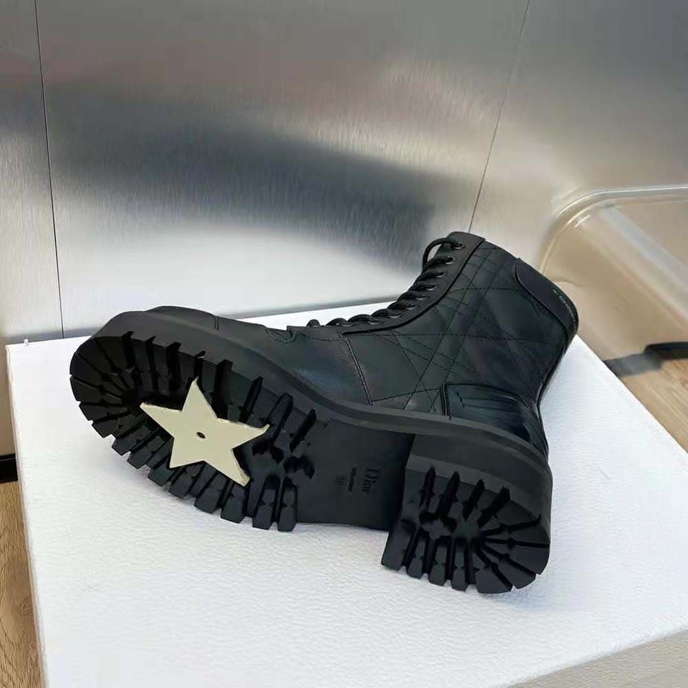 GIÀY Dior Women D-Leader Ankle Boot Black Quilted Cannage Calfskin