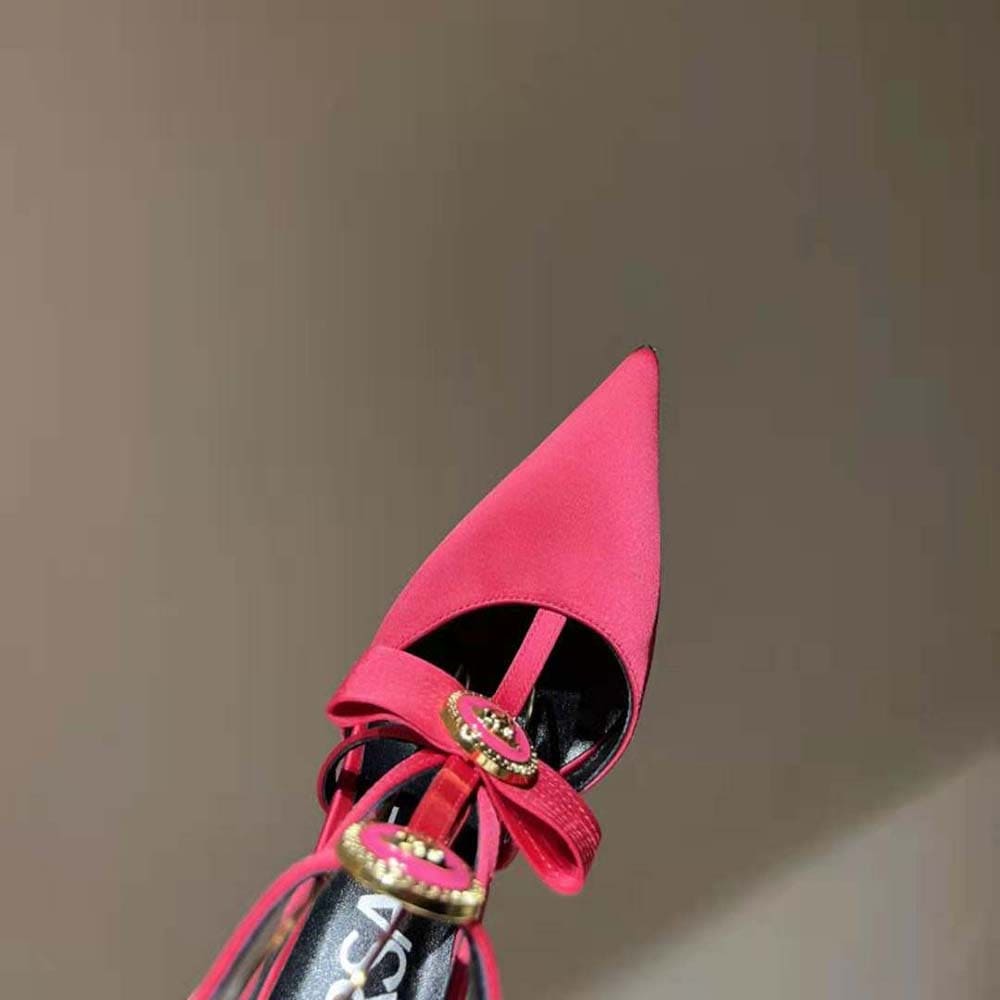 GIÀY Versace Women Gianni Ribbon Cage Satin Pumps-Rose