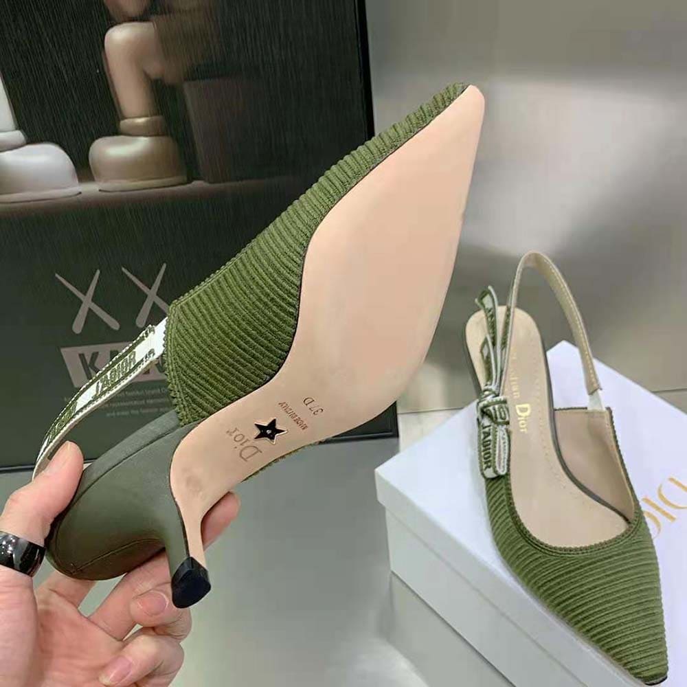 GIÀY Dior Women J’Adior Slingback Pump Khaki Embroidered Cotton