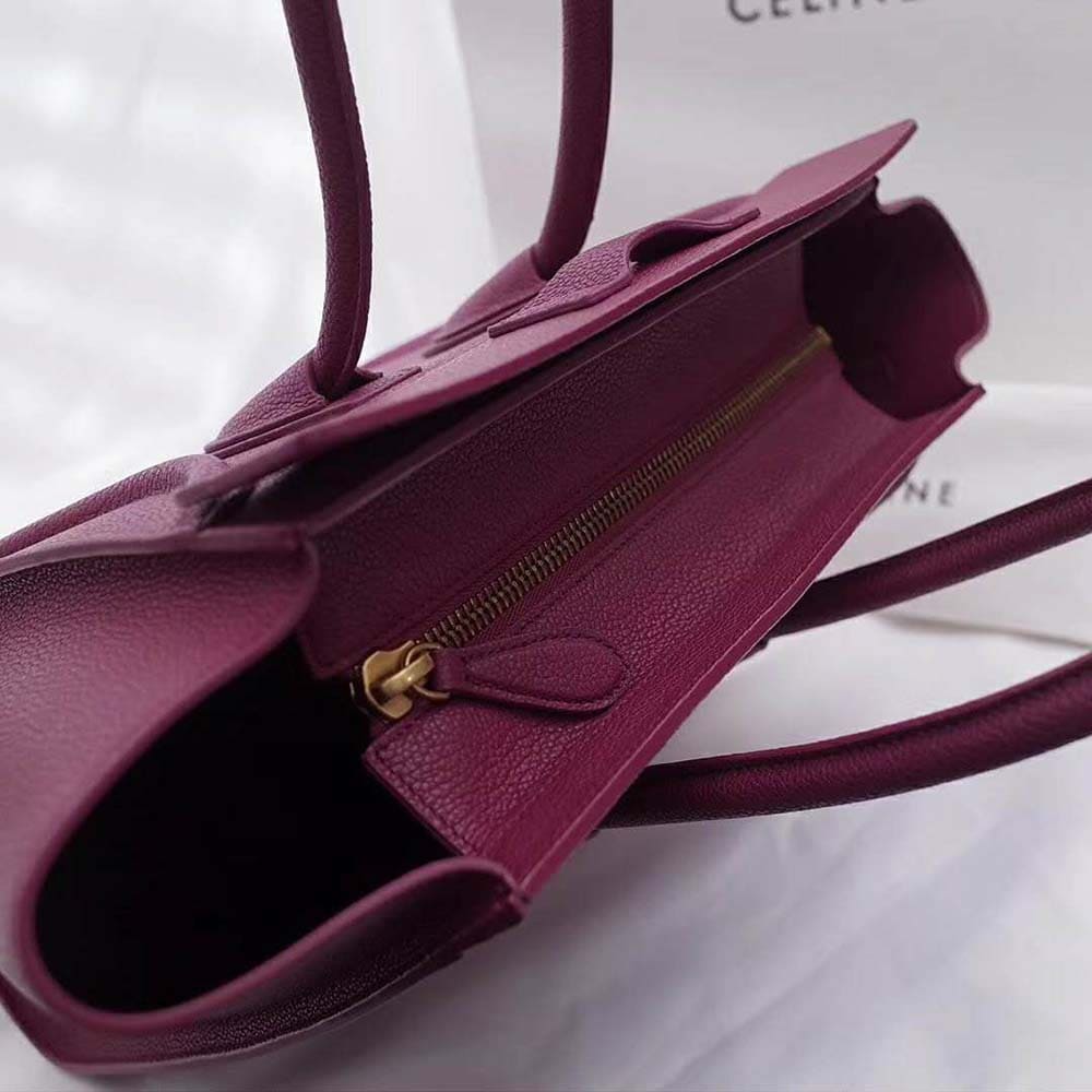 TÚI Celine Women Micro Luggage Handbag in Drummed Calfskin-Maroon