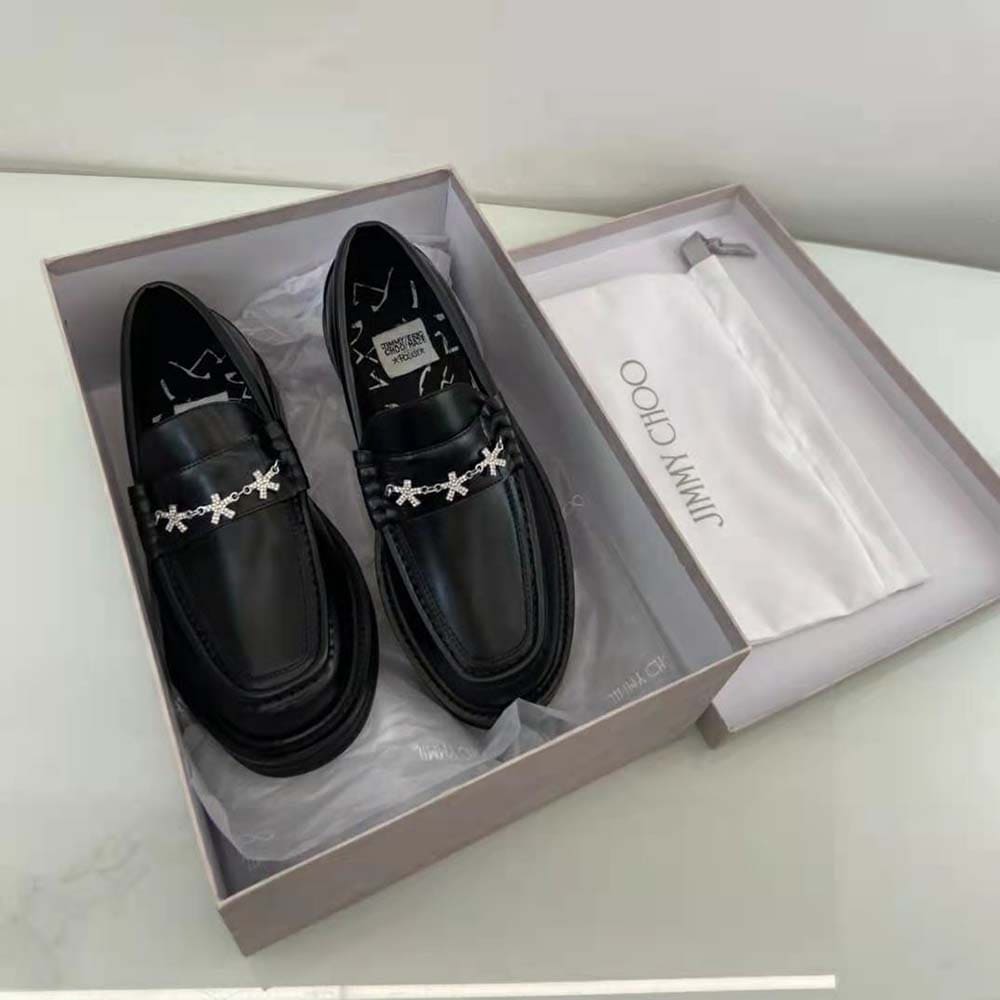 GIÀY JIMMY CHOO Eric Haze Ezra M Black Box Calf Loafers with Eric Haze Star Chain