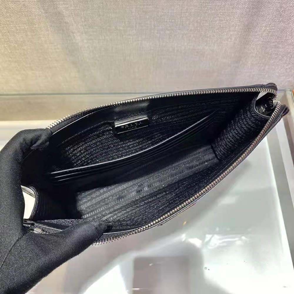 TÚI Prada Men Brushed Leather Pouch-Black
