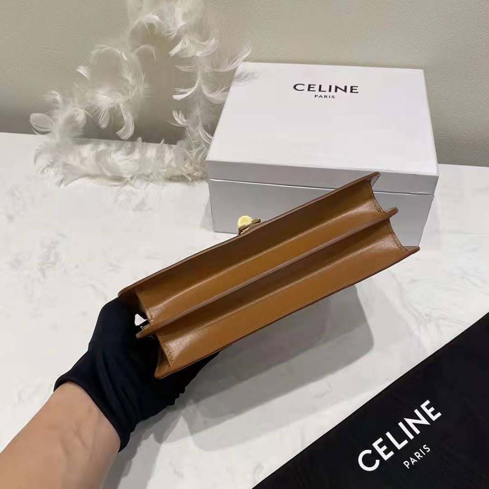 TÚI Celine Women Chain Bag 16 in Satinated Calfskin-Brown