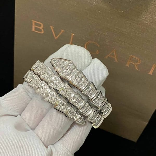 Vòng tay kim cương Serpenti Viper 2 hàng vàng trắng 18K  (Liên hệ để biết giá)