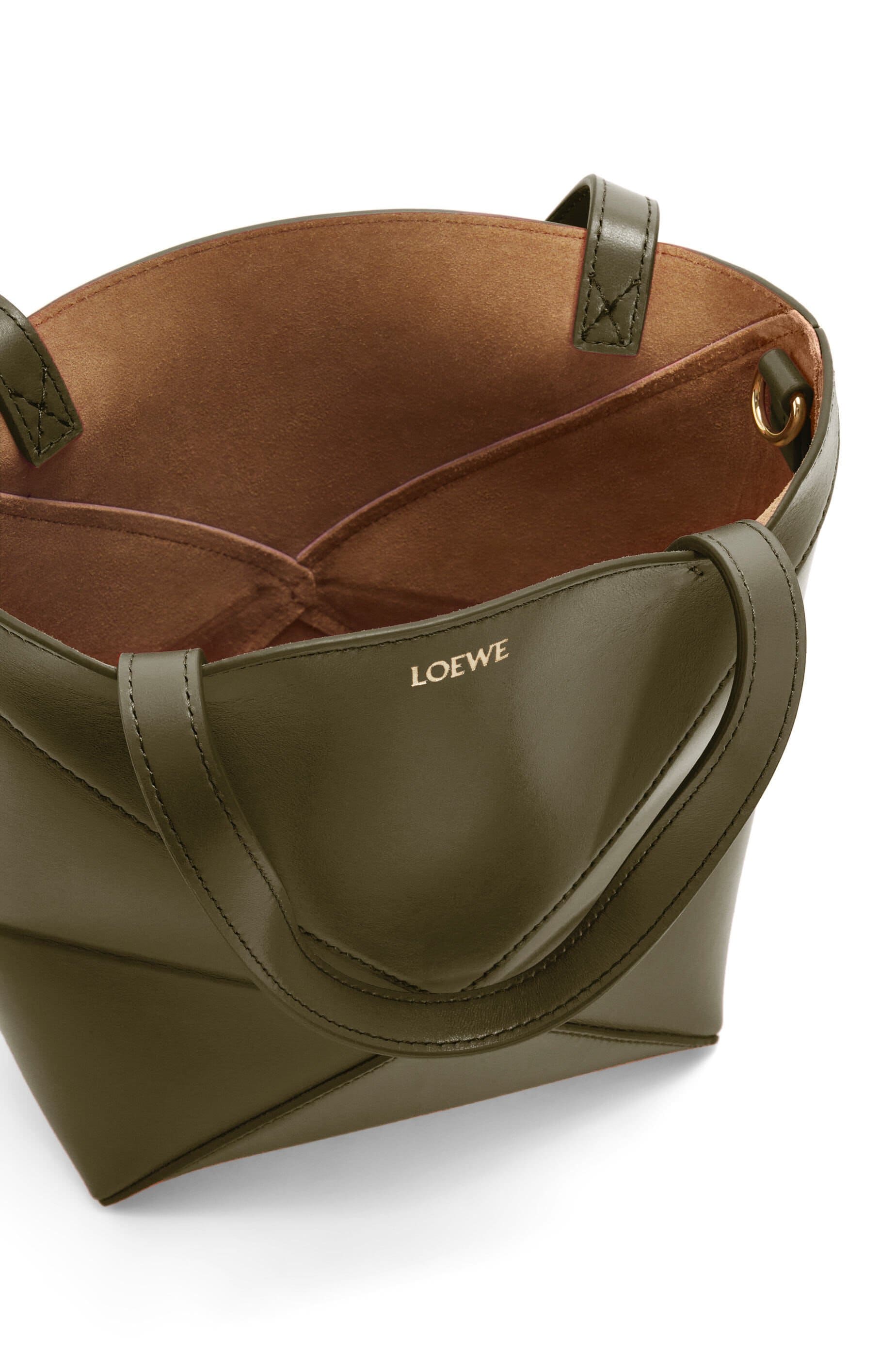Túi LOEWE Mini Puzzle Fold Tote in shiny calfskin olive