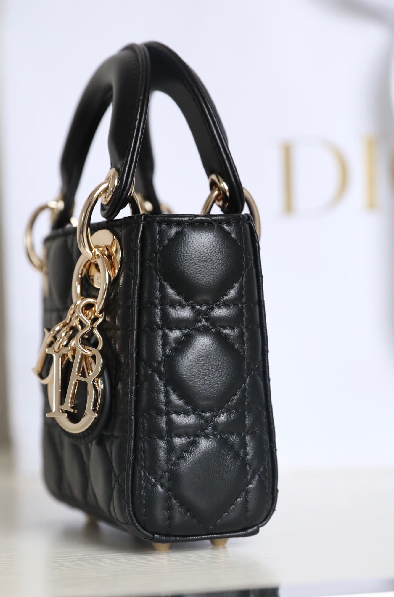TÚI CHRISTIAN DIOR Women Micro Lady Dior Bag Black Cannage Lambskin Top Quality