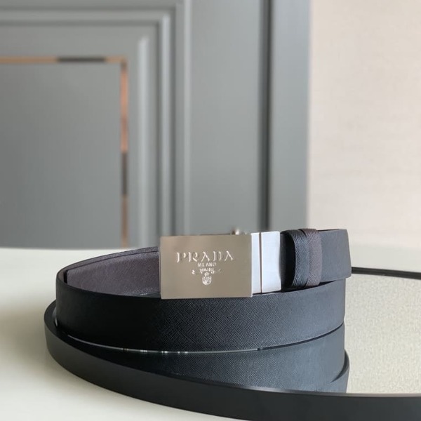 DÂY LƯNG PRADA BLACK SAFFIANO LEATHER Khóa bạc