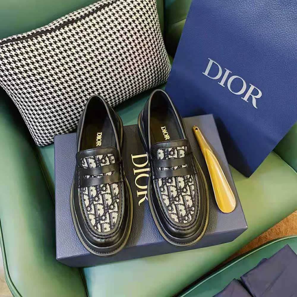 GIÀY DIOR  Explorer Loafer Beige and Black Dior Oblique Jacquard