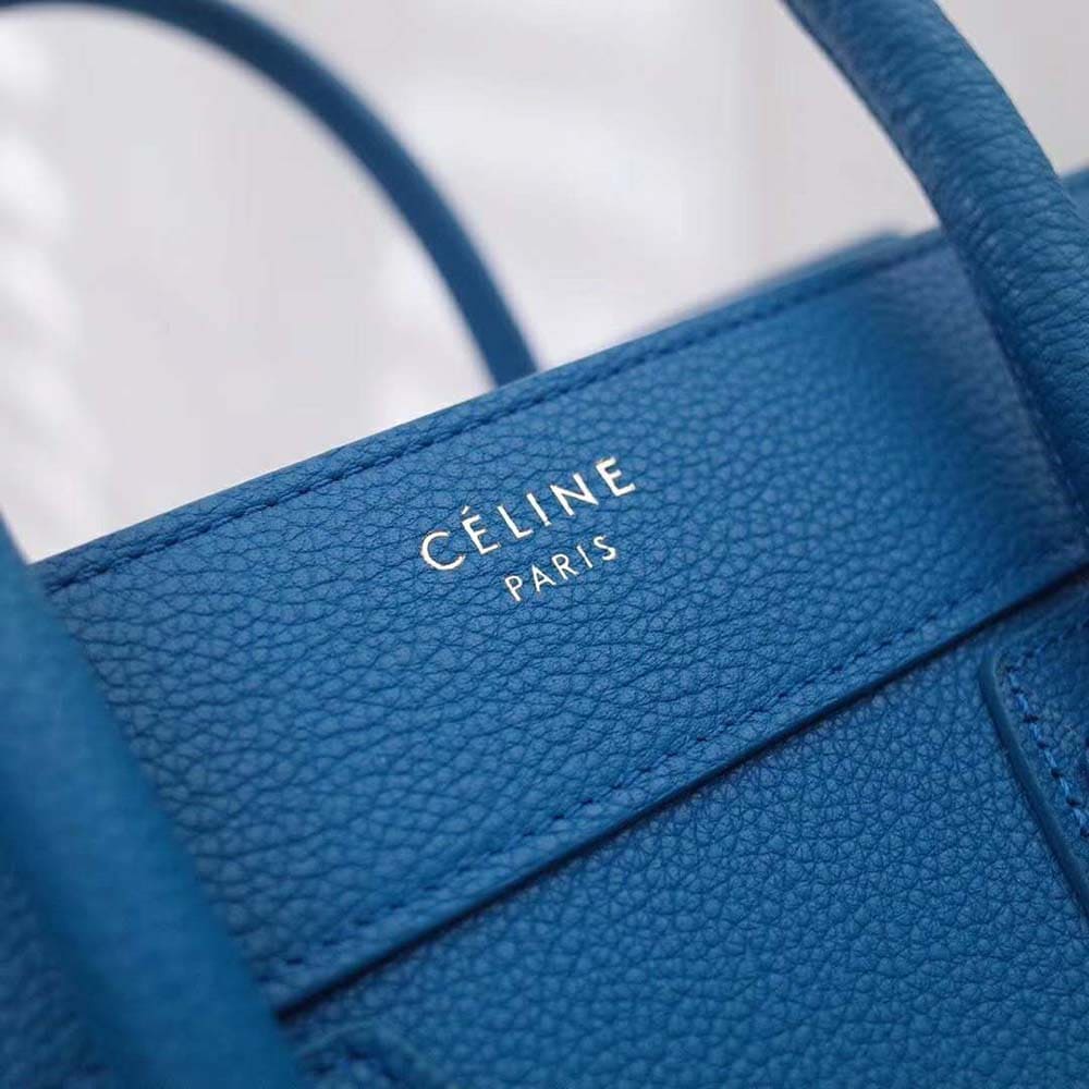 TÚI Celine Women Micro Luggage Handbag in Drummed Calfskin-Blue