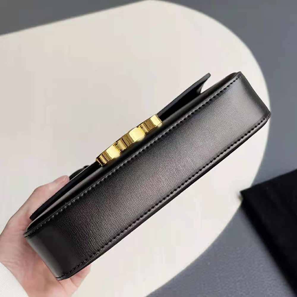 TÚI Celine Women Triomphe Shoulder Bag in Shiny Calfskin-Black