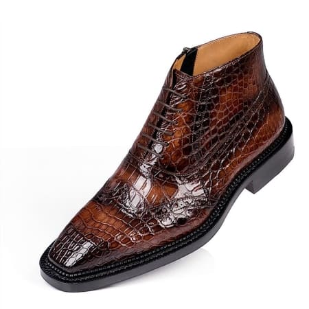 Giày Boots Chukka cho nam da cá sấu thủ công có 2 màu