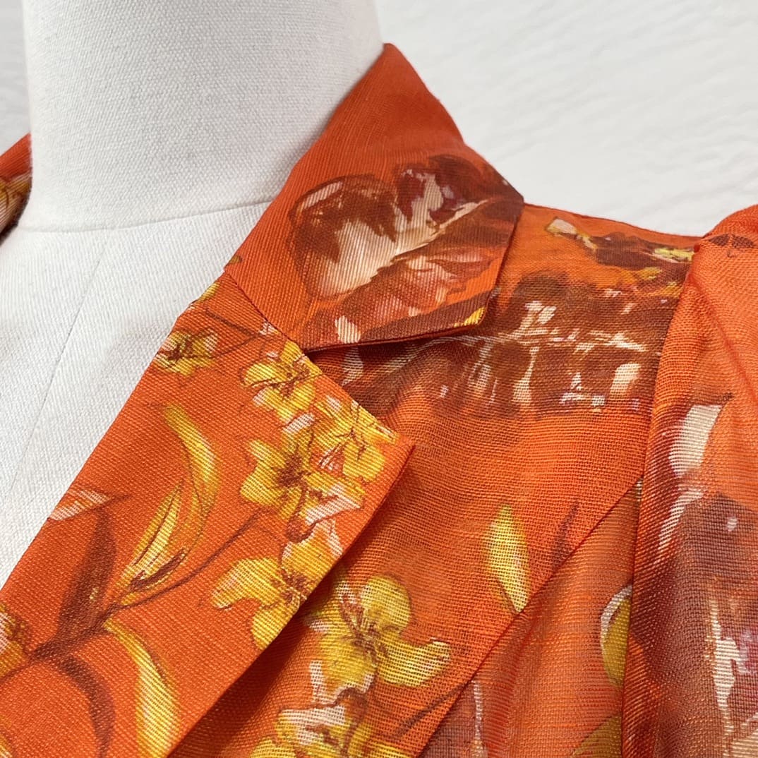 VÁY ZIMMERMANN Holiday Orange Short Sleeve Floral Print Midi Dress High Classy
