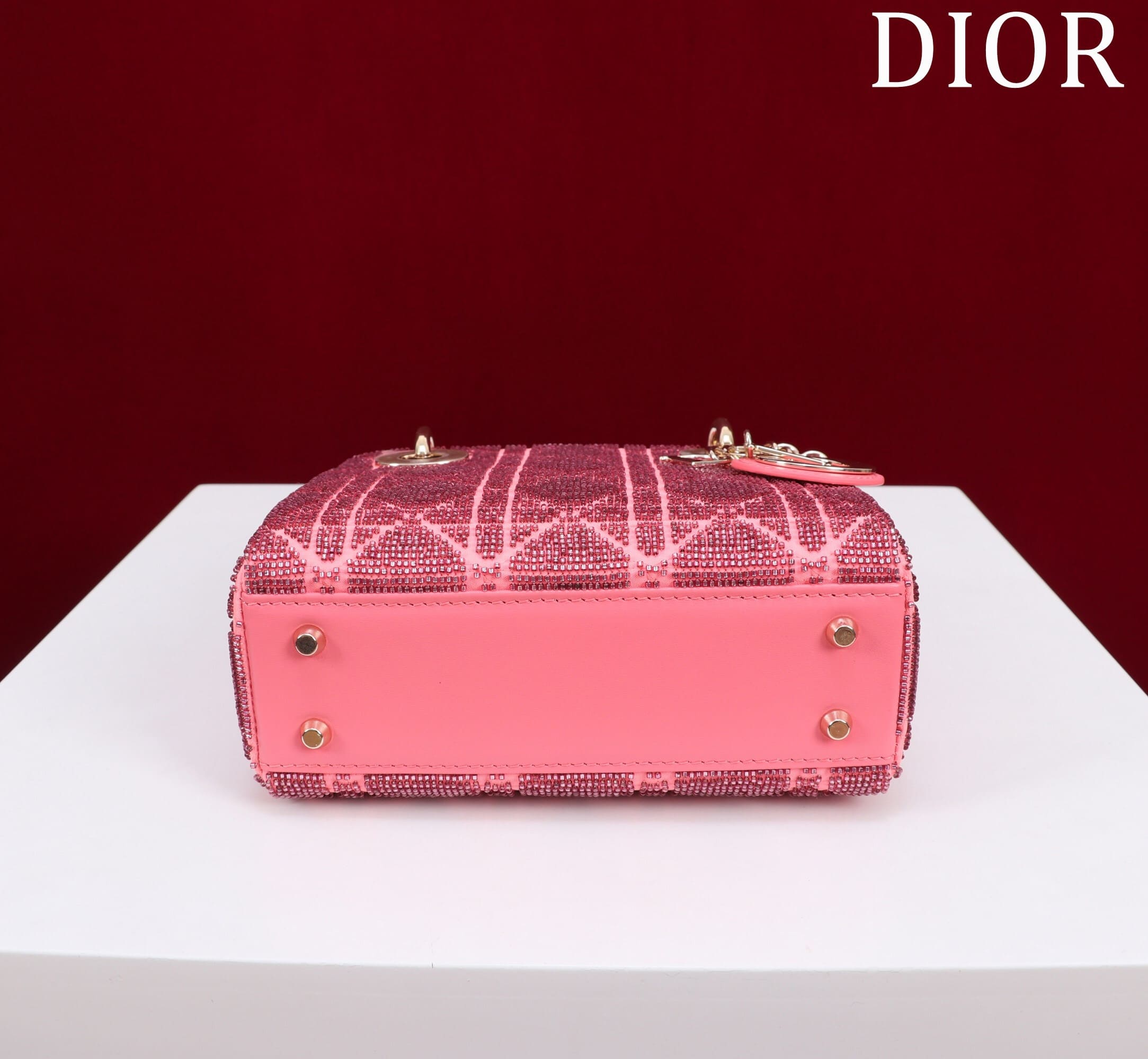 TÚI CHRISTIAN DIOR LADY DIOR Cannage Calfskin with Platinum Beaded Embroidery Pink