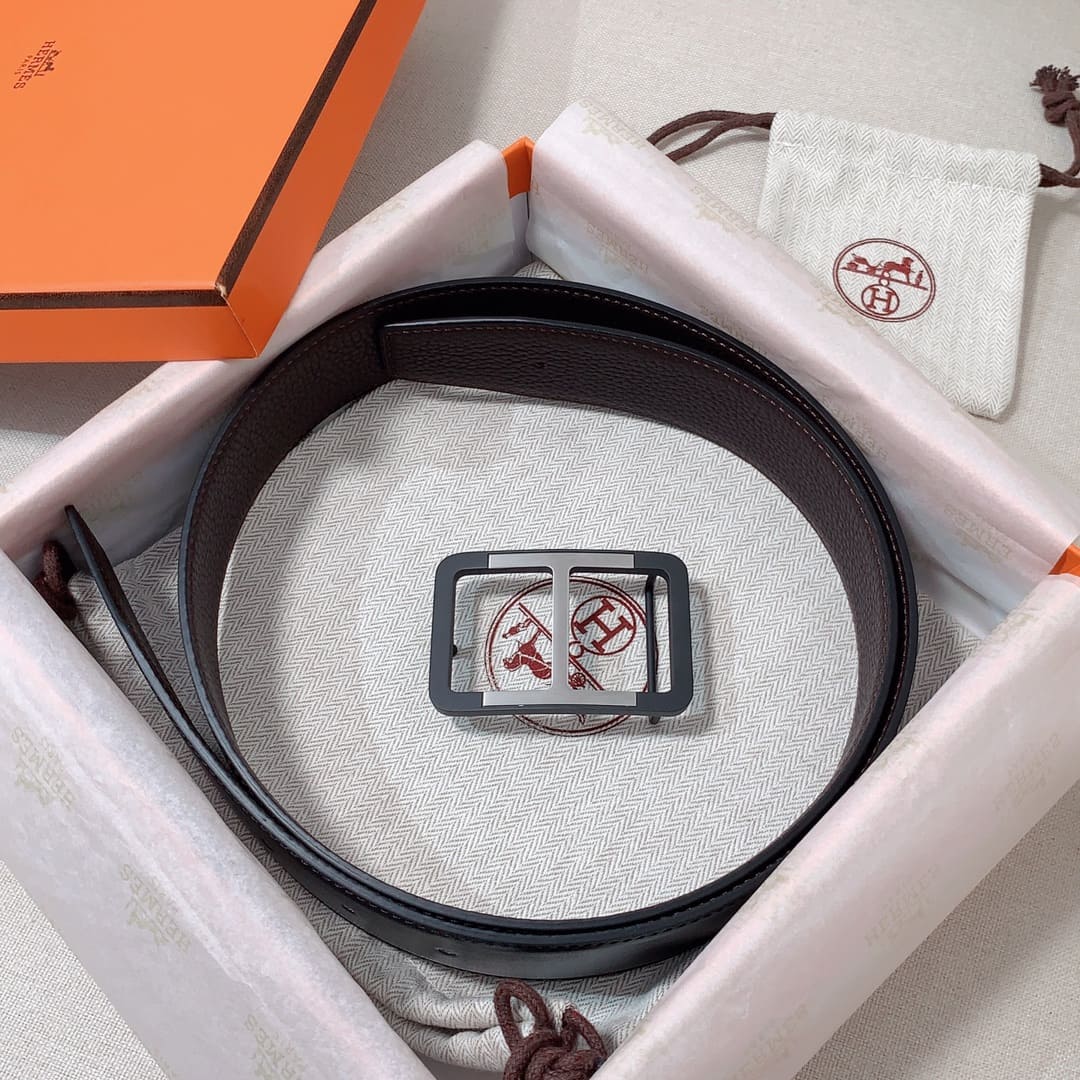 DÂY LƯNG HERMES H Togo leather hai mặt khóa bạc