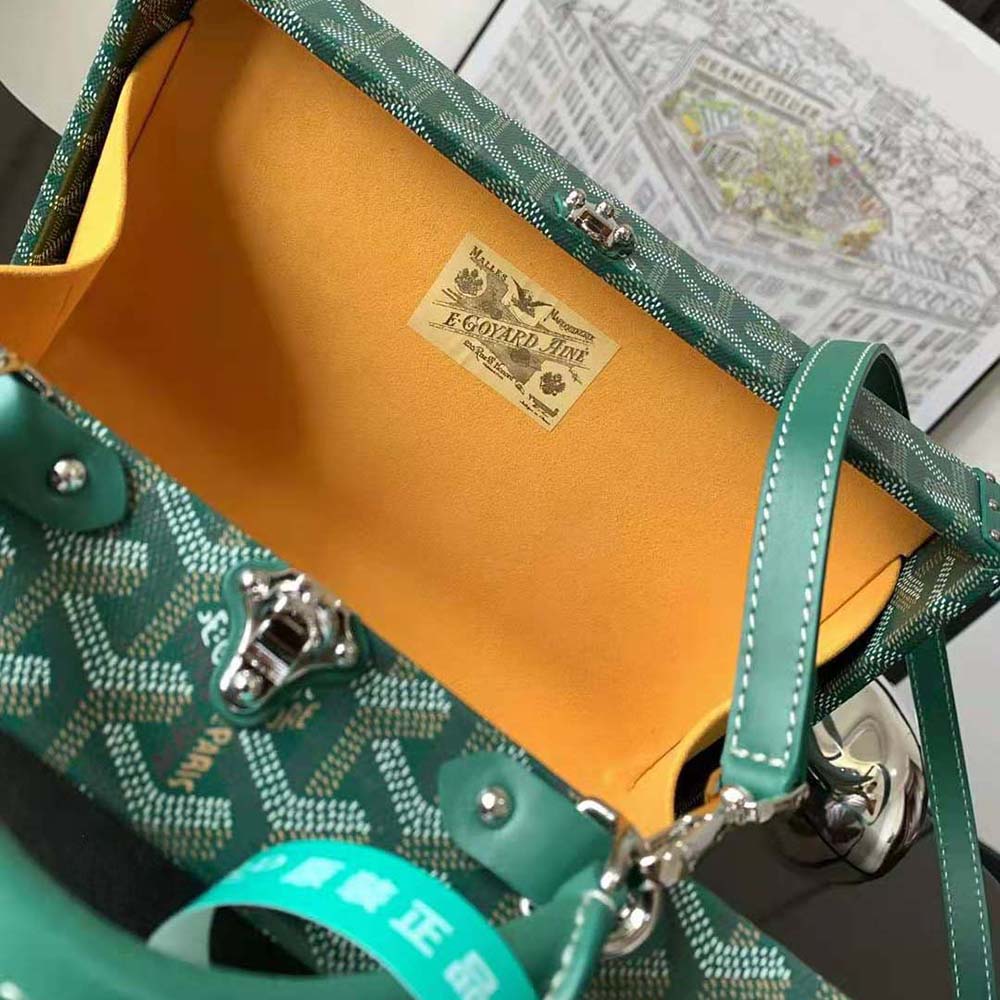TÚI Goyard Women Sac Malle Grand Hôtel in Goyardine Canvas & Clamecy Calfskin-Green