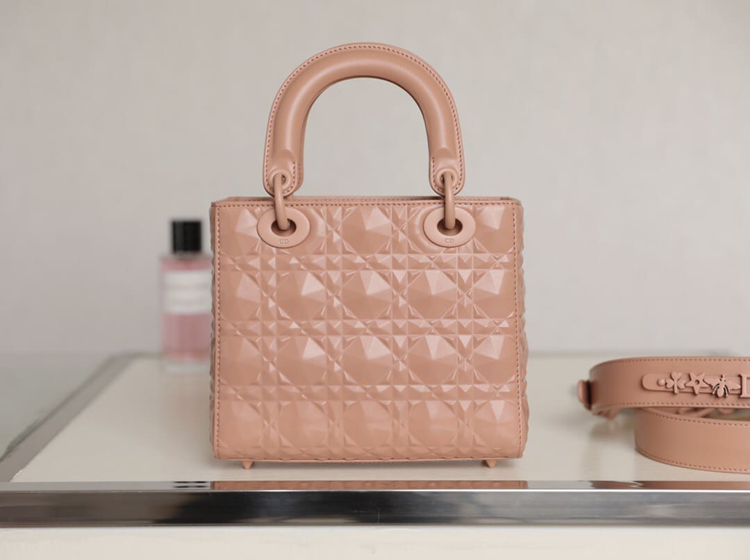 TÚI CHRISTIAN DIOR Small Lady Dior my Abcdior Bag Bag Rose Des Vents Cannage Calfskin with Diamond Motif Top Quality