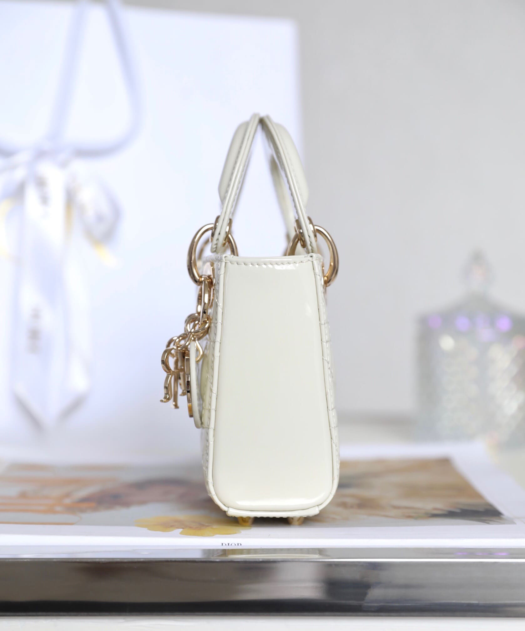 TÚI CHRISTIAN DIOR Women Micro Lady Dior Bag Gloss White Cannage Lambskin
