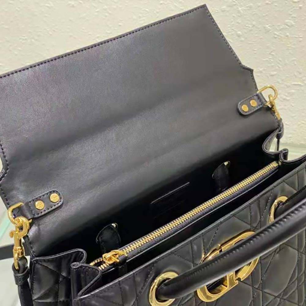 TÚI Dior Women Medium ST Honore Tote Black Macrocannage Lambskin