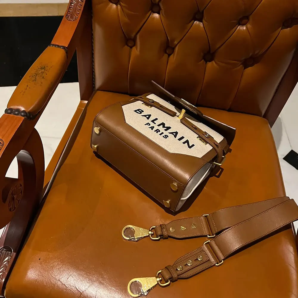 TÚI BALMAIN Women Bi-material Canvas and Ecru Calfskin B-Buzz Bag