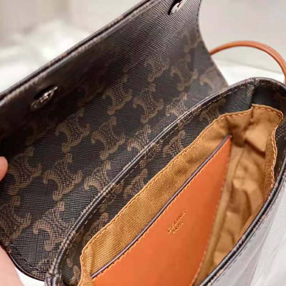 TÚI Celine Women Triangle Bag in Triomphe Canvas-Brown