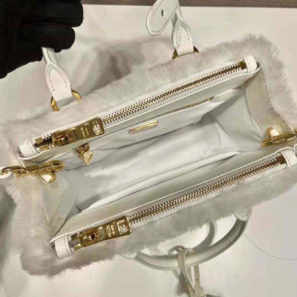 TÚI Prada Women Prada Galleria Shearling Mini-Bag-White