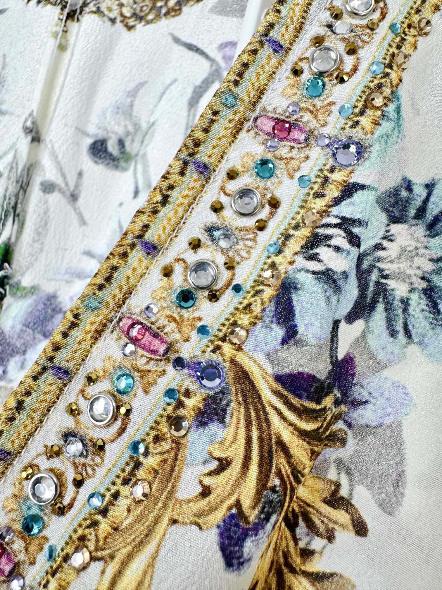 VÁY CAMILLA Silk Blue Cardigan Embellished V-Neck Maxi Dress High Classy NgắnTay