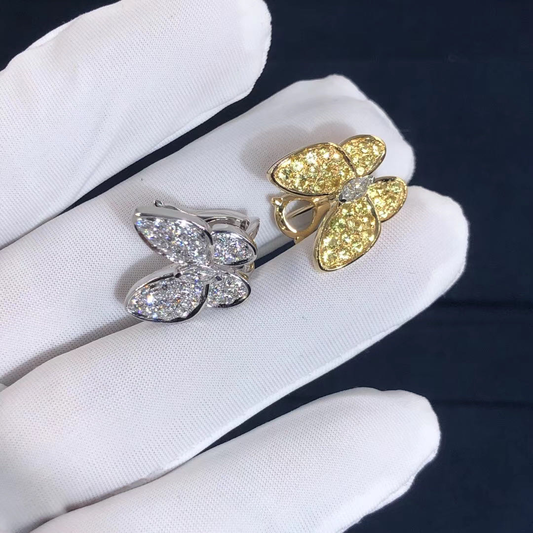 HOA TAI  Van Cleef & Arpels Diamond Yellow Sapphire Two Butterfly Earring 18K GOLD