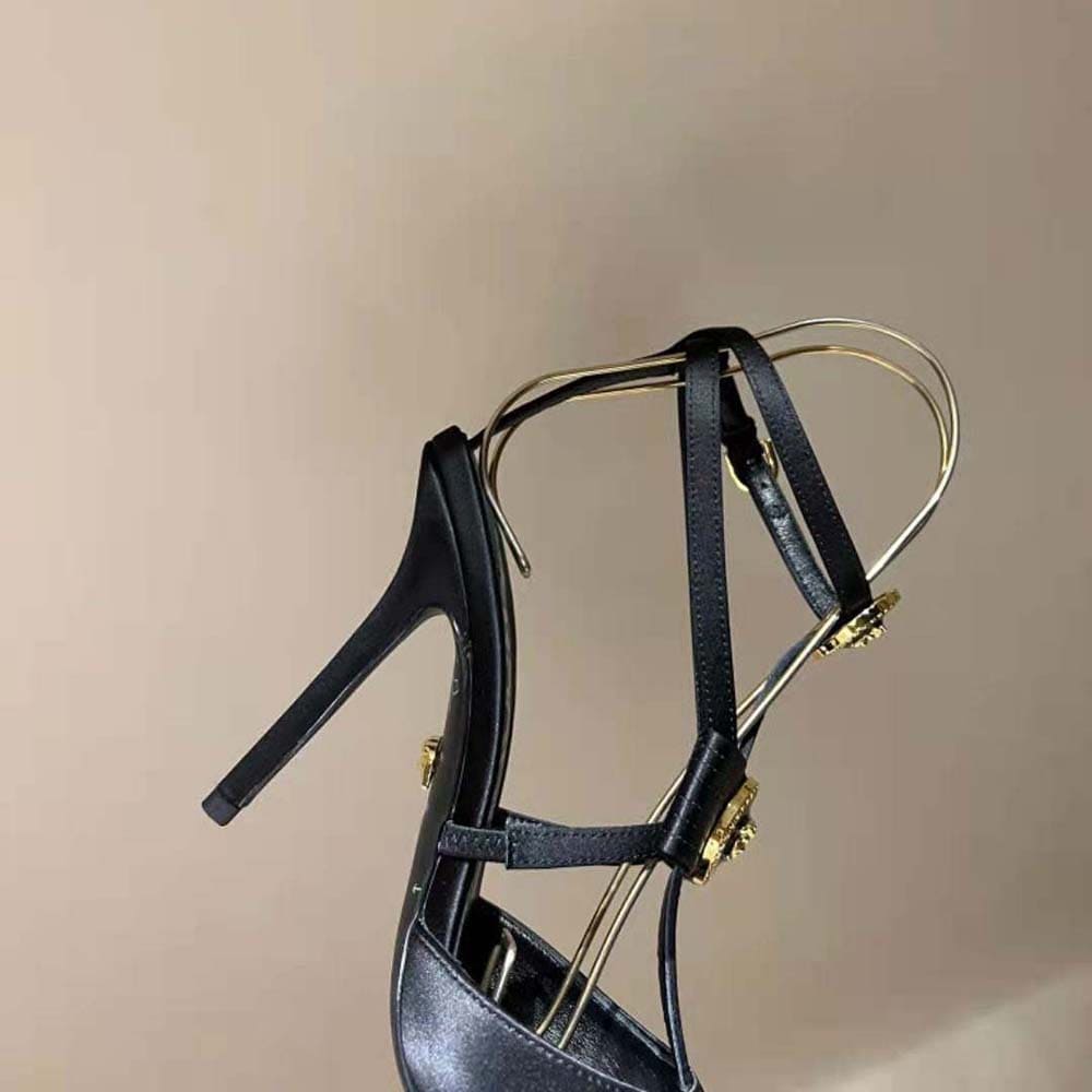 GIÀY Versace Women Gianni Ribbon Cage Satin Pumps-Black