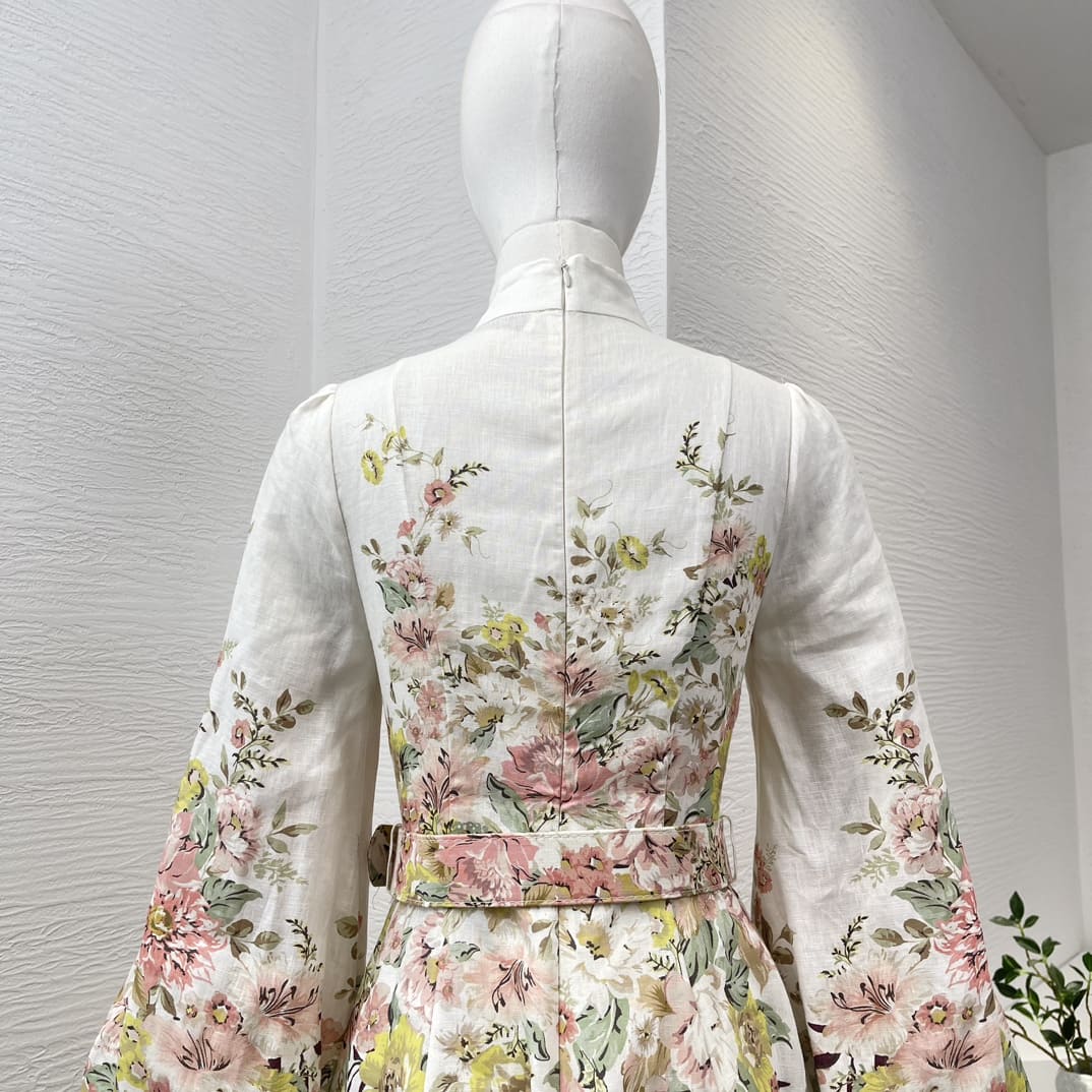 VÁY ZIMMERMANN White Floral Print Mini Dress with Belt High Classy