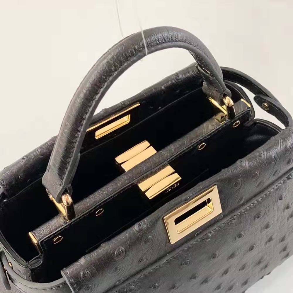 TÚI Fendi Women Peekaboo Iconic Mini Gray Ostrich Leather Bag
