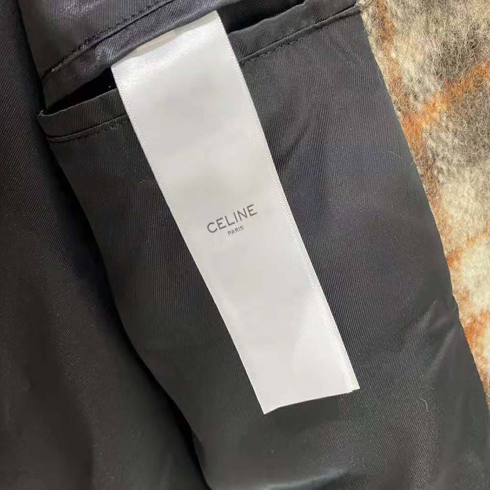 ÁO Celine Women Loose Teddy Jacket in Brushed Checked Tweed