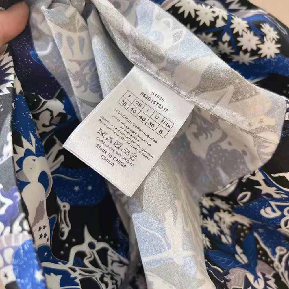VÁY Dior Women Mid-Length Belted Dress Blue Dior Zodiac Fantastico Cotton Poplin