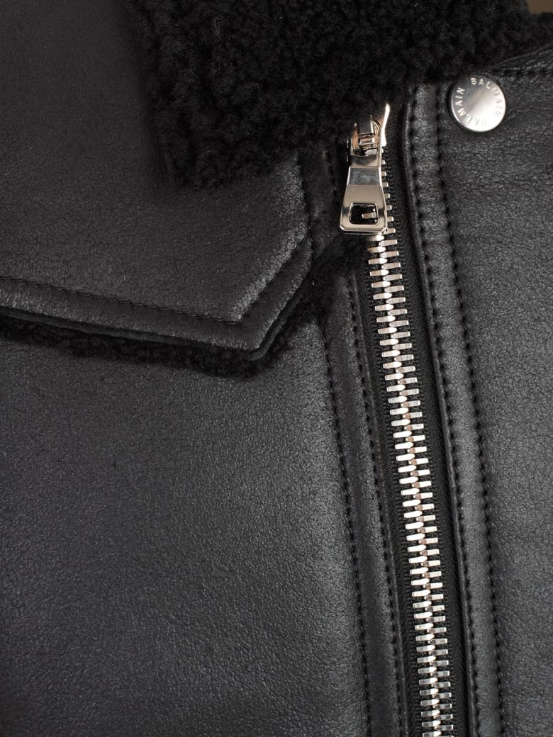ÁO BALMAIN JACKET LEATHER AND SHEARLING
