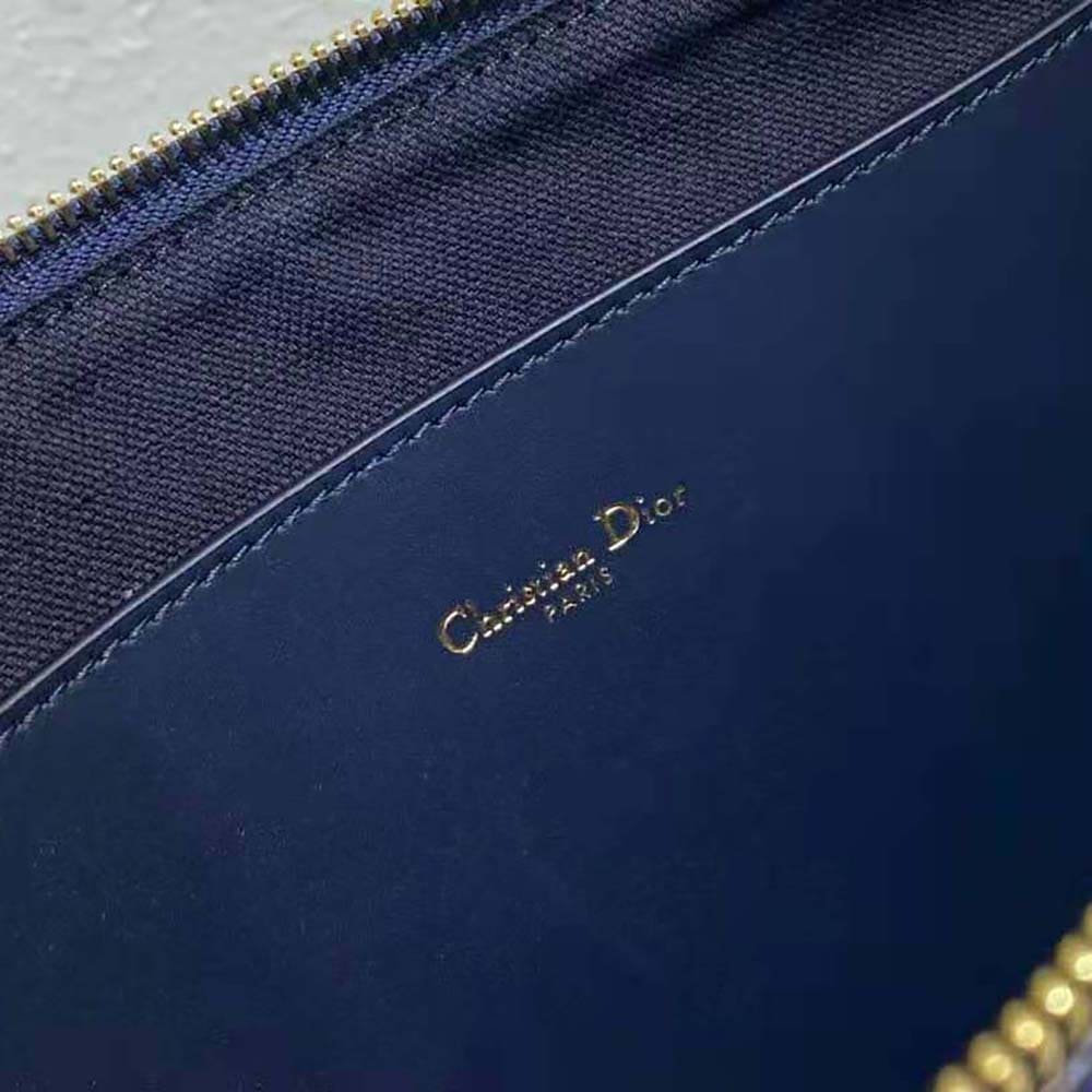 TÚI Dior Women Large Dior Caro Ddaily Pouch Natural and Denim Blue Marinière Raffia