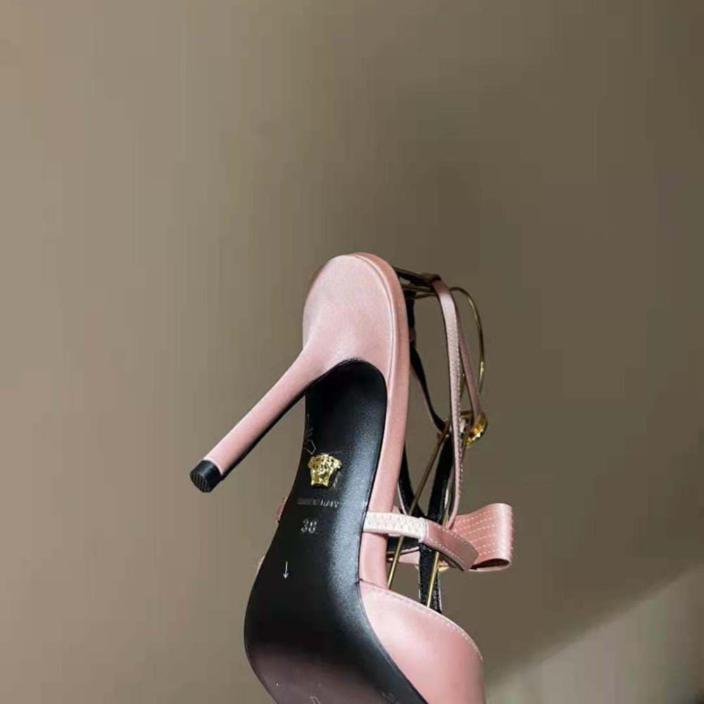GIÀY Versace Women Gianni Ribbon Cage Satin Pumps-Pink