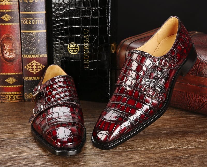 Giày da cá sấu khóa đôi Monk Strap Cap-Toe Dress thủ công