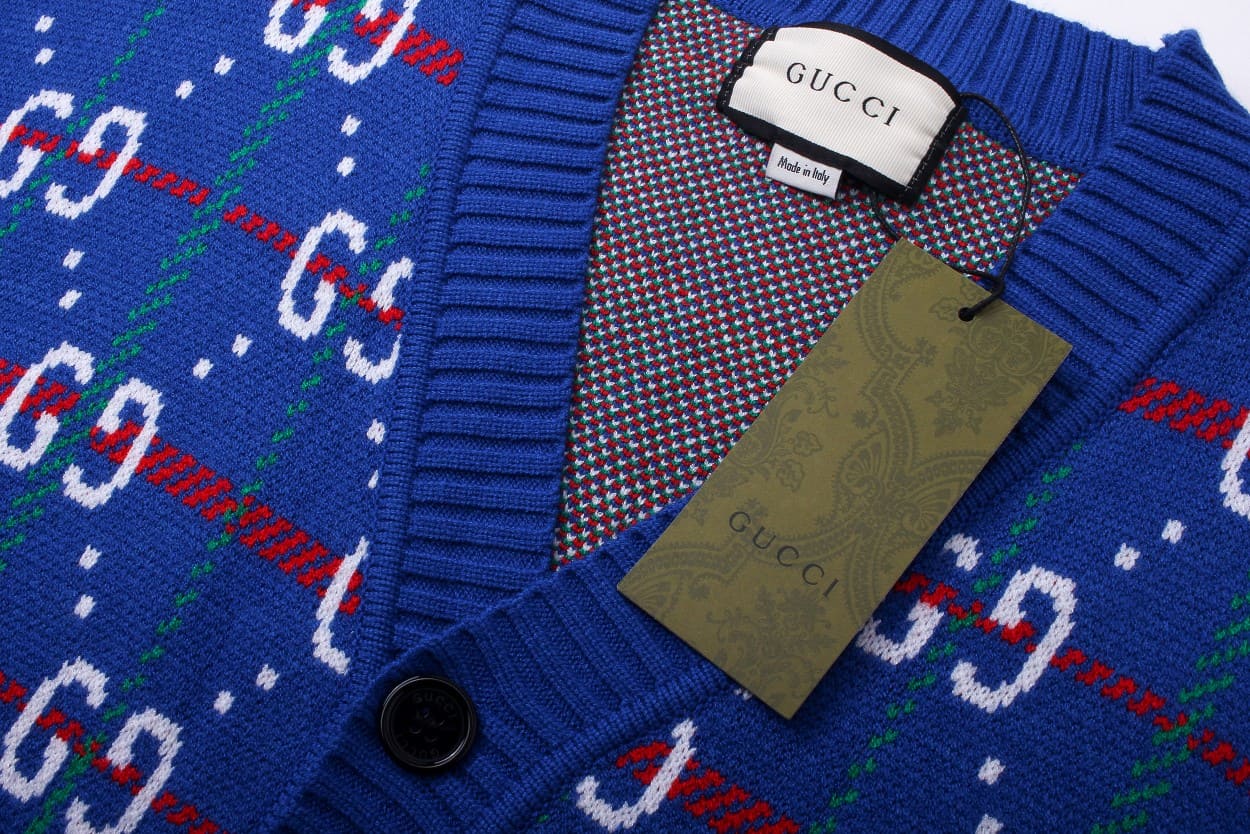 ÁO GUCCI Sweater Blue and Red Stretch Cashmere