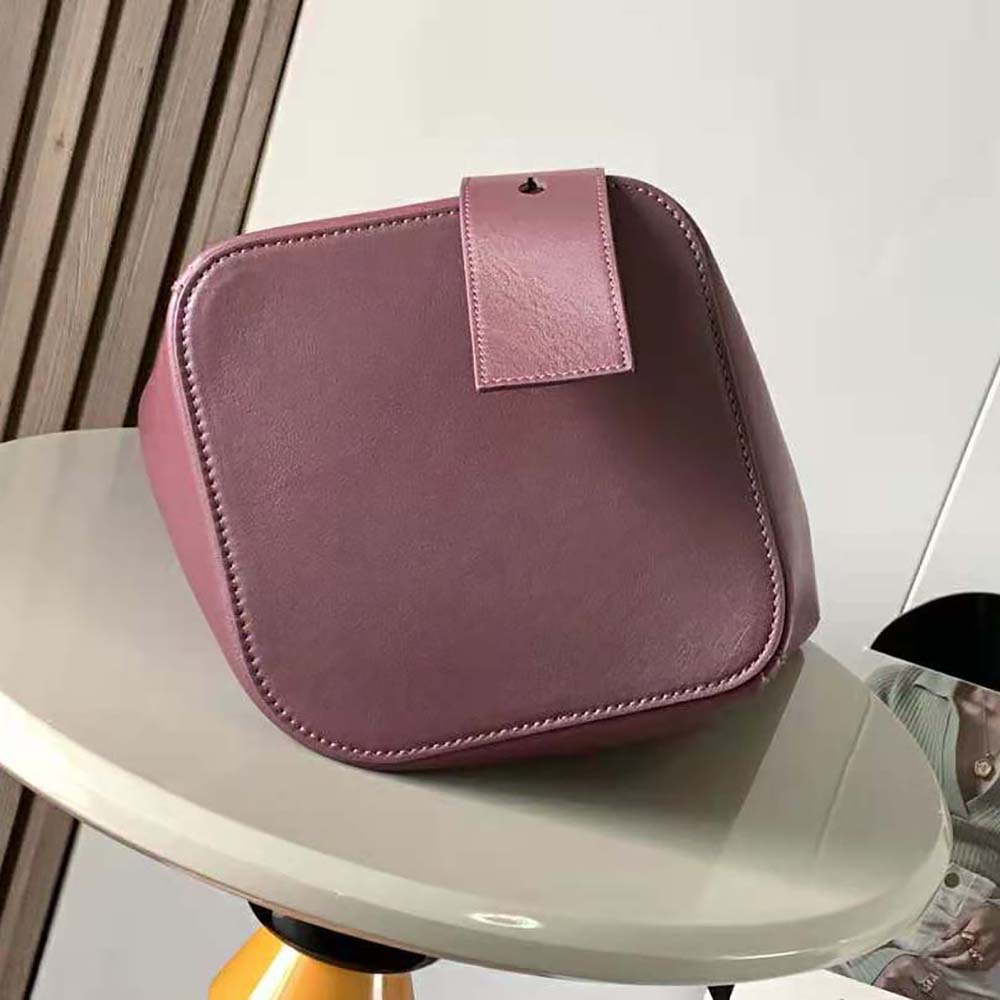 TÚI LOEWE Unisex Mini Pebble Bucket Bag in Mellow Calfskin-Maroon