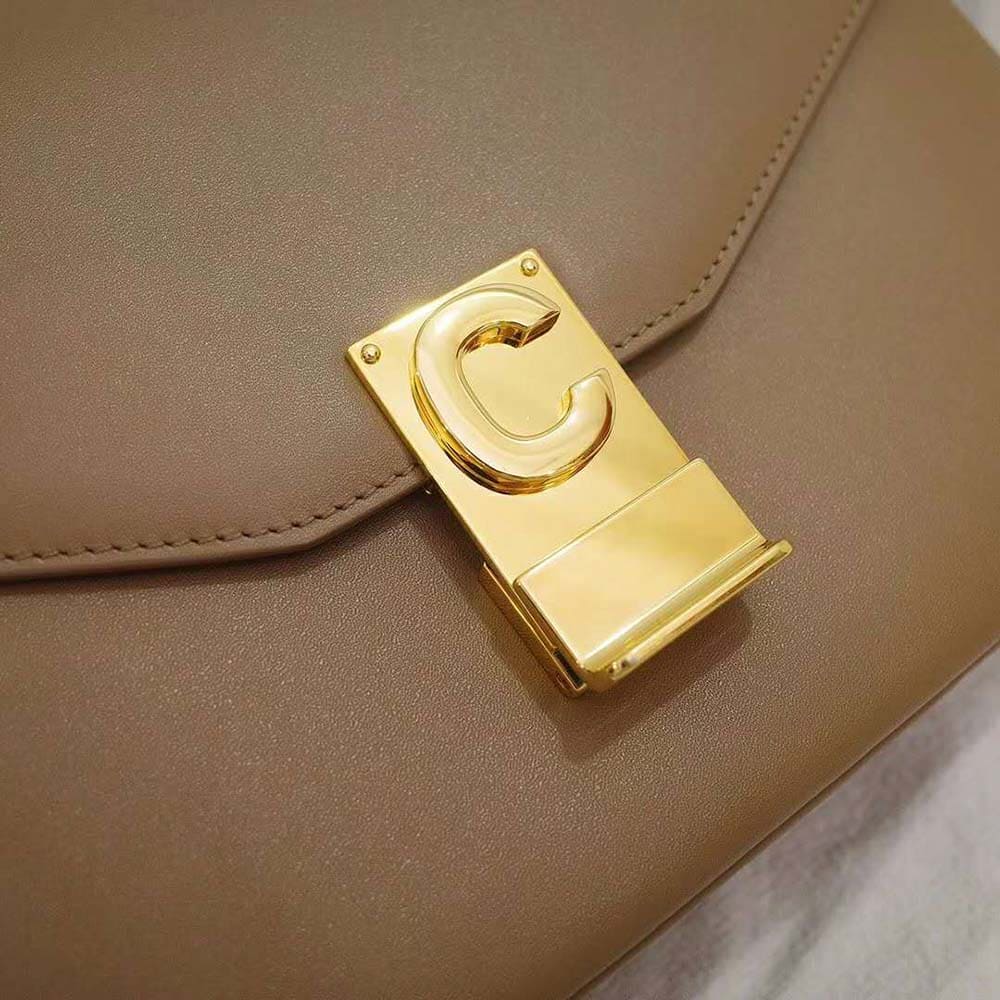 TÚI Celine Women Medium C Bag in Shiny Calfskin Leather-Sandy